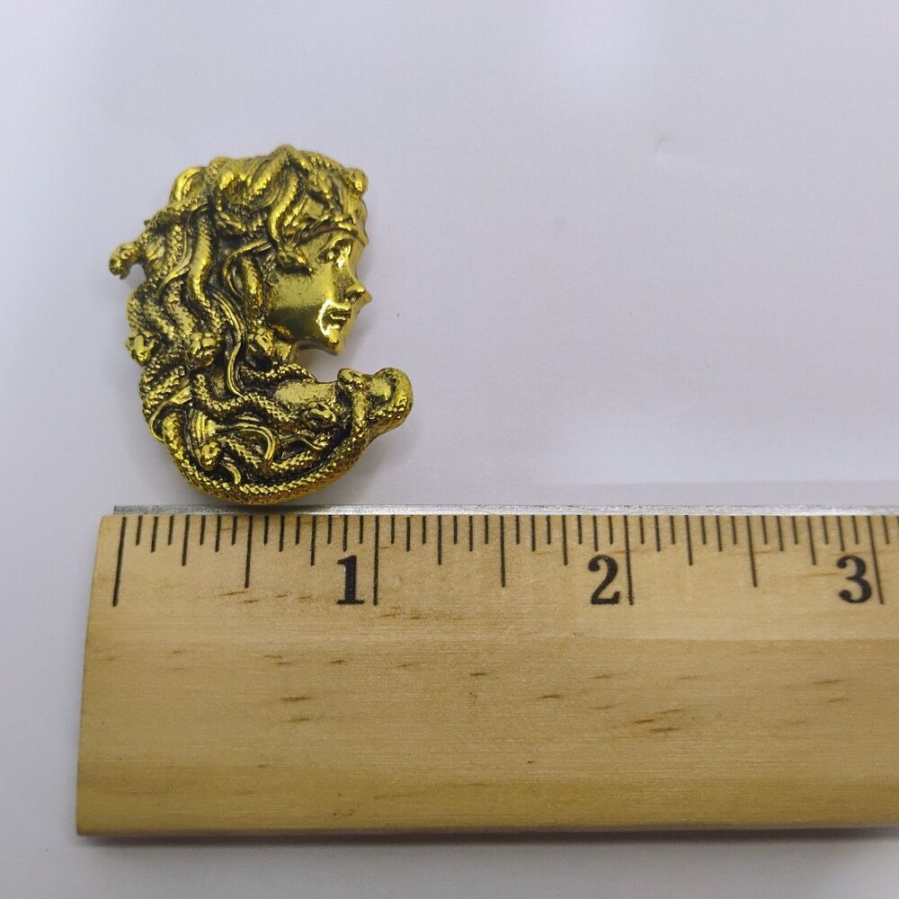 Golden Medusa Brooch Greek Mythology Snake Woman Pin & Pendant Necklace Charm - Picture 4 of 8